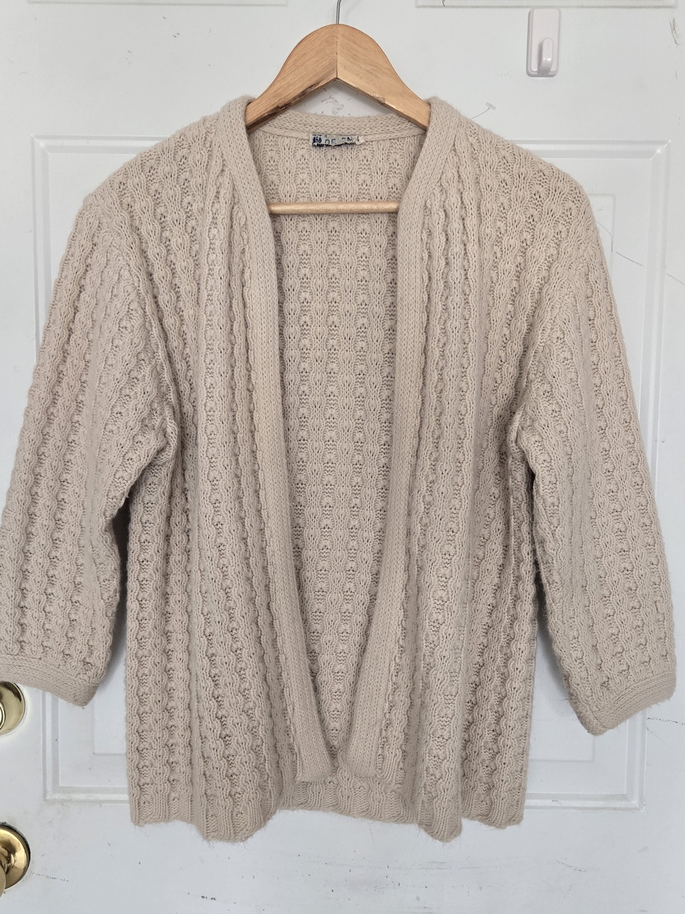 VNTG HK Of Cali Orlon Cream Cable-Knit Sweater Cardigan Size M/L